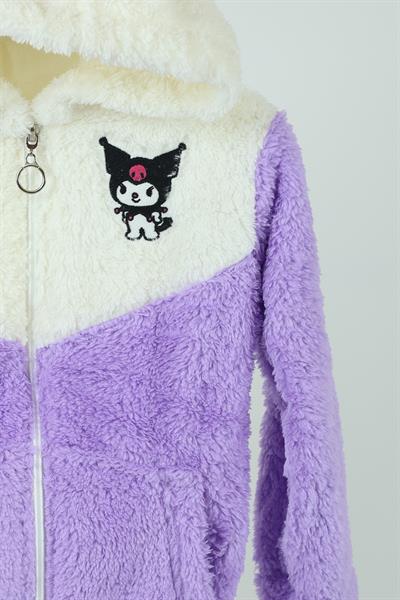 Kuromi Nakışlı Fermuarlı Peluş Mont - Lila