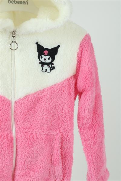 Kuromi Nakışlı Fermuarlı Peluş Mont - Pembe