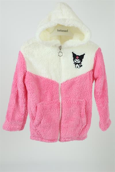 Kuromi Nakışlı Fermuarlı Peluş Mont - Pembe