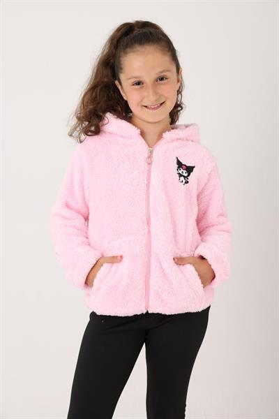 Kuromi Nakışlı Kız Peluş Mont - 3-12 Yaş - Şeker Pembe
