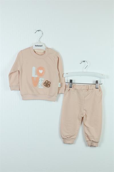 Love Nakışlı Bebek Takım - 6-18 Ay - Kahverengi