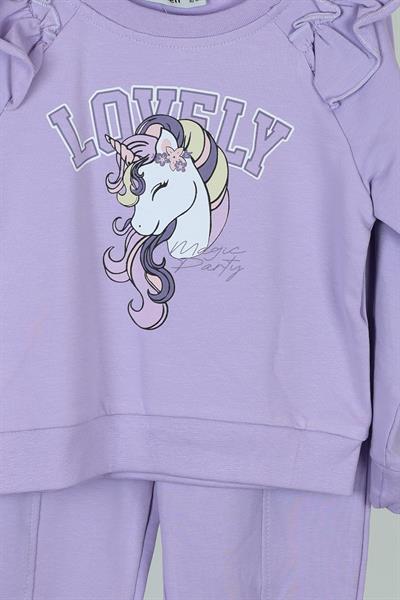 Unicorn Baskılı Çocuk İkili Takım - 2-5 Yaş - Mor