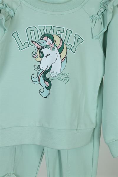 Unicorn Baskılı Çocuk İkili Takım - 2-5 Yaş - Mint Yeşil