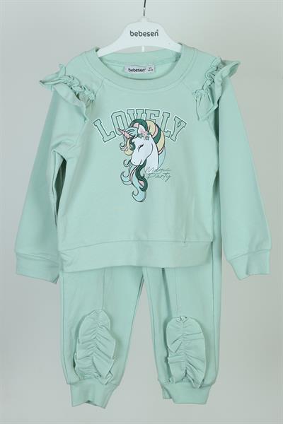 Unicorn Baskılı Çocuk İkili Takım - 2-5 Yaş - Mint Yeşil