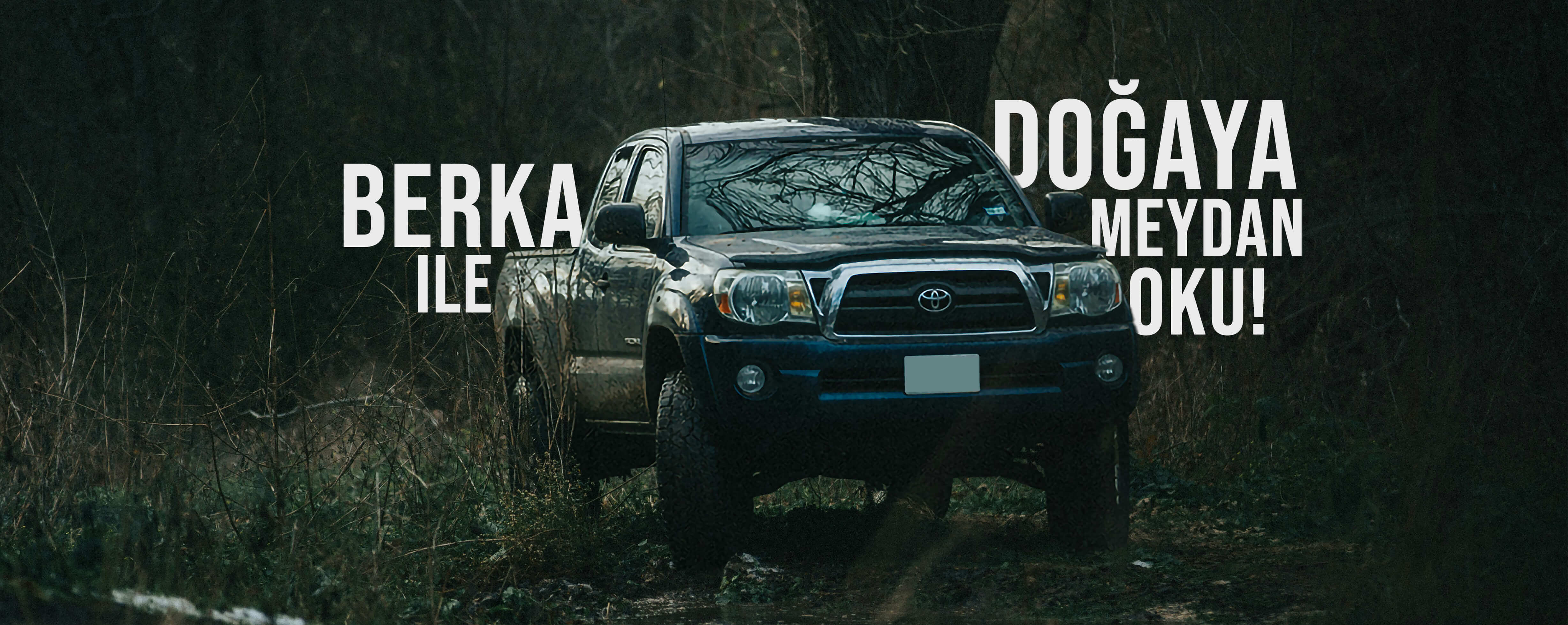 Toyota pickup in a muddy forest trail - off-road banner for Berka4x4