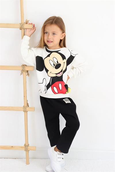 Beyaz Üstü Mickey Basklı Eşofman Takımı