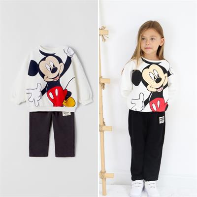 Beyaz Üstü Mickey Basklı Eşofman Takımı