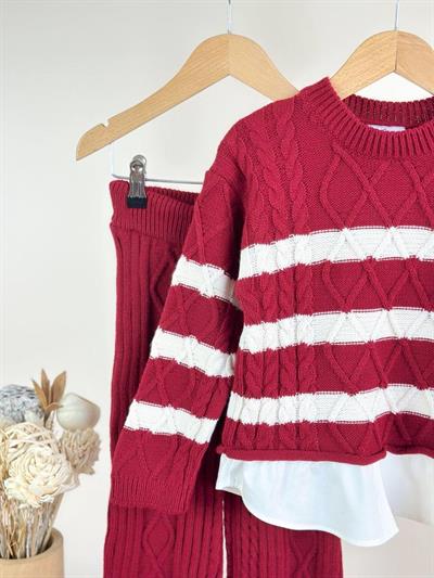 Bordo Çizigili Triko Takım