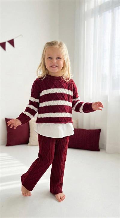 Bordo Çizigili Triko Takım