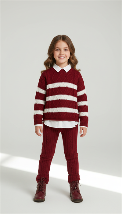 Bordo Çizigili Triko Takım