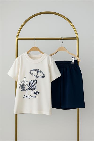 California Baskılı Şortlu Takım