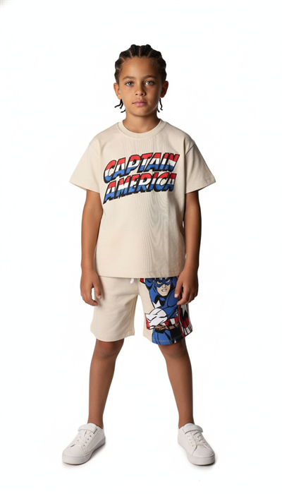 Captain America Sırt Baskılı Şortlu Takım