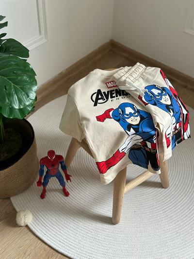 Captain America Sırt Baskılı Şortlu Takım