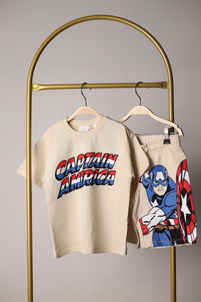 Captain America Sırt Baskılı Şortlu Takım