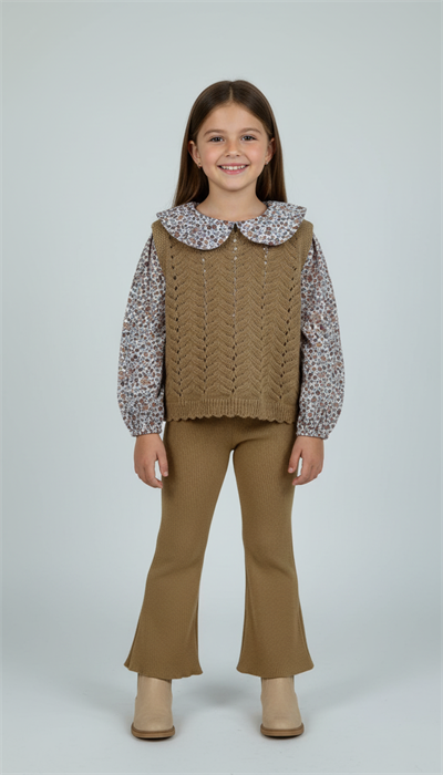 Çiçek Desenli Triko Takım