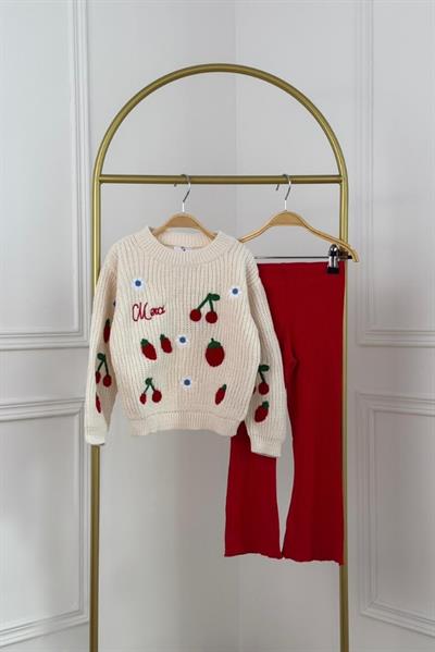 Çiçek Detay Triko Taytlı Takım