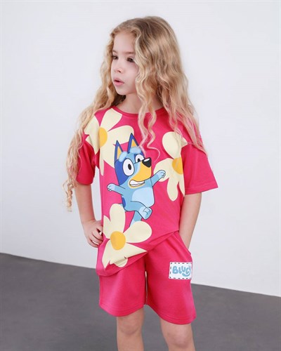 Çiçek Detaylı Bluey Şortlu Takım