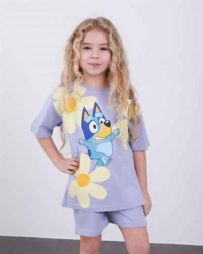 Çiçek Detaylı Bluey Şortlu Takım