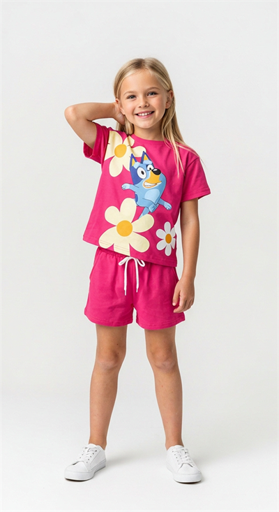 Çiçek Detaylı Bluey Şortlu Takım