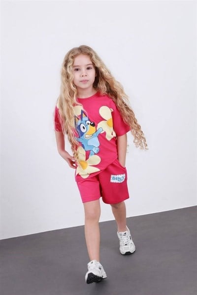 Çiçek Detaylı Bluey Şortlu Takım