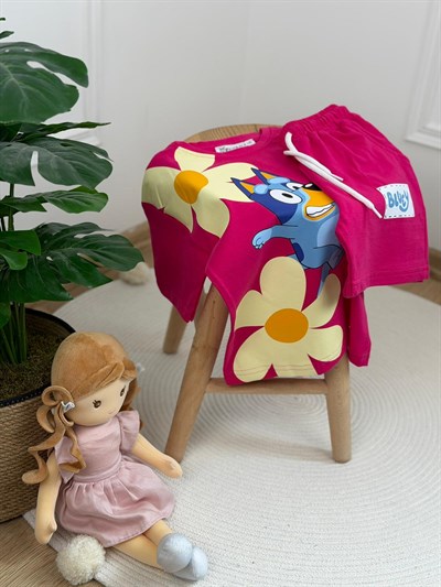 Çiçek Detaylı Bluey Şortlu Takım