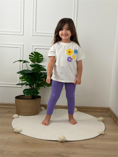 Çiçek Detaylı Taytlı Takım