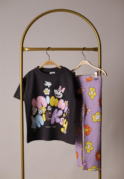 Çiçekli Minnie Mickey Taytlı Takım