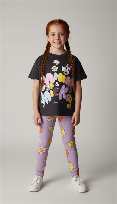 Çiçekli Minnie Mickey Taytlı Takım