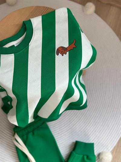 Çizgili Köpek Baskılı Eşofman Takımı