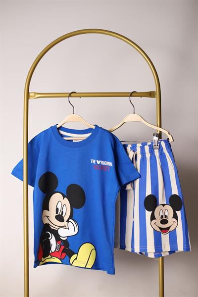 Çizgili Mickey Figürlü Şortlu Takım