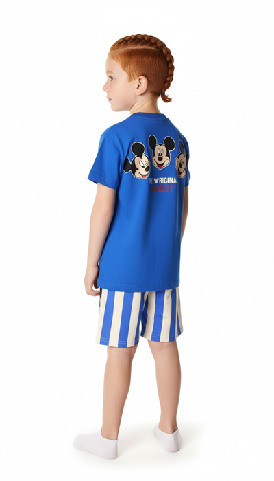 Çizgili Mickey Figürlü Şortlu Takım
