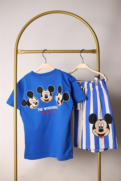 Çizgili Mickey Figürlü Şortlu Takım