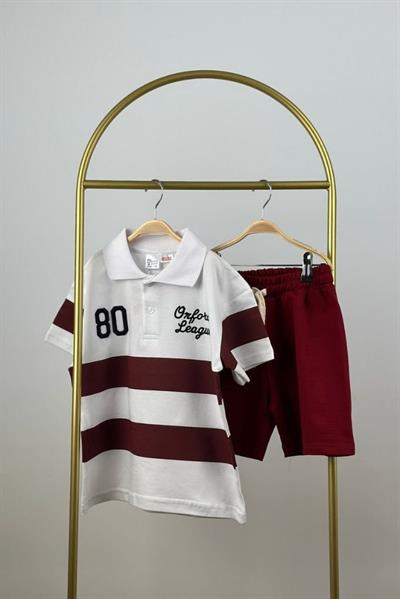 Çizgili Polo Yaka Şortlu Takım