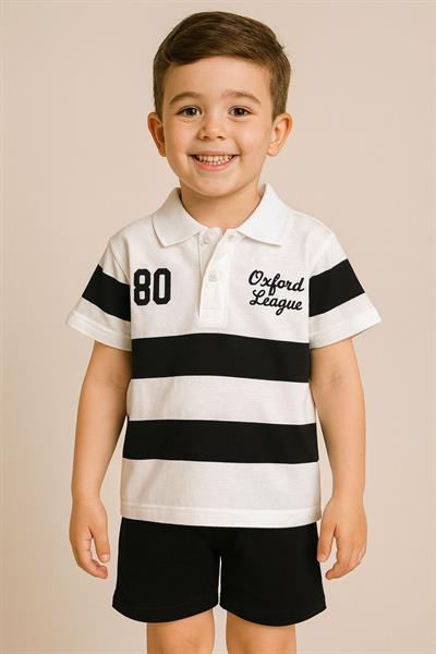 Çizgili Polo Yaka Şortlu Takım