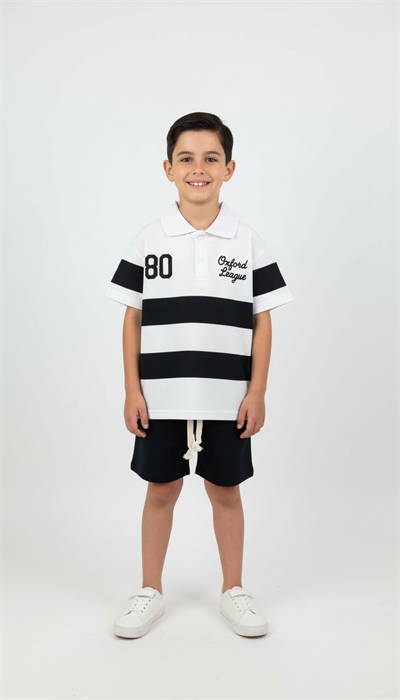 Çizgili Polo Yaka Şortlu Takım