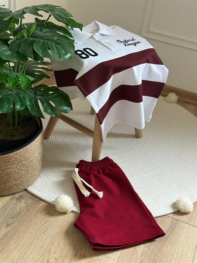 Çizgili Polo Yaka Şortlu Takım