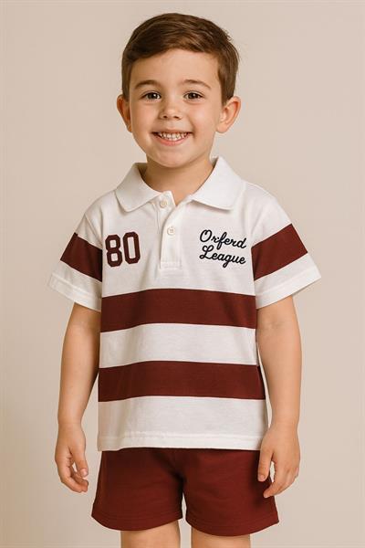 Çizgili Polo Yaka Şortlu Takım