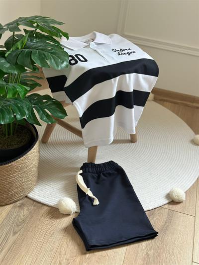 Çizgili Polo Yaka Şortlu Takım