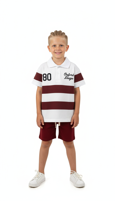 Çizgili Polo Yaka Şortlu Takım