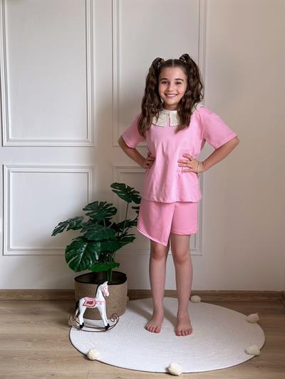 Dantel Yaka Detaylı Şortlu Takım