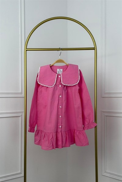 Düğmeli Dantel Yaka Elbise