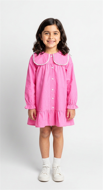 Düğmeli Dantel Yaka Elbise