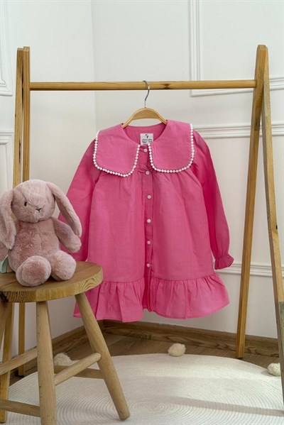 Düğmeli Dantel Yaka Elbise