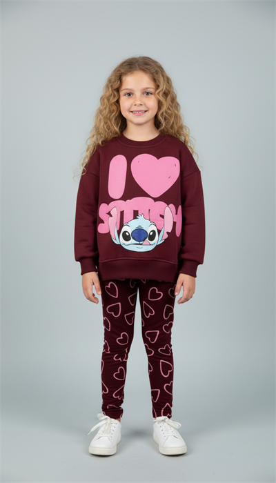 Kalp Stitch Baskılı Taytlı Takım