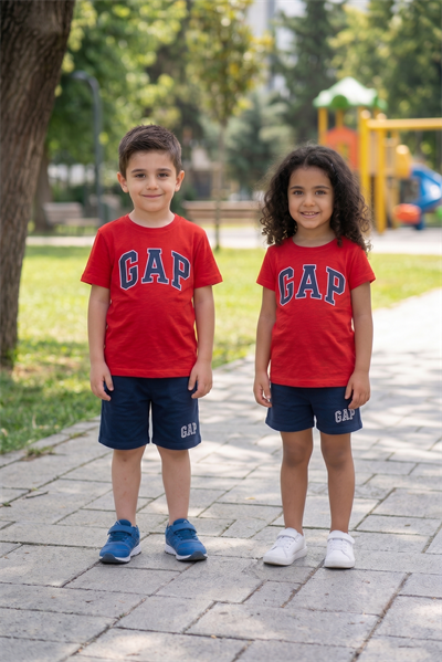 Kırmızı Gap Baskılı Şortlu Takım