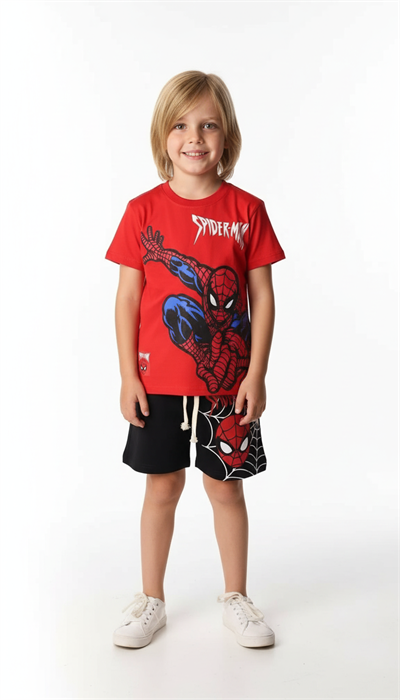 Kırmızı Spiderman Şortlu Takım
