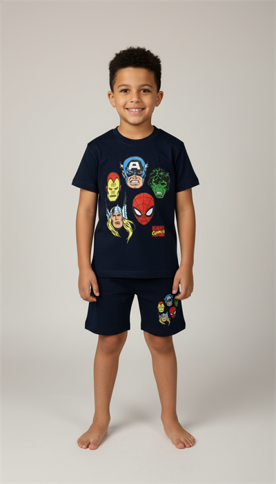 Lacivert Marvel Baskılı Şortlu Takım
