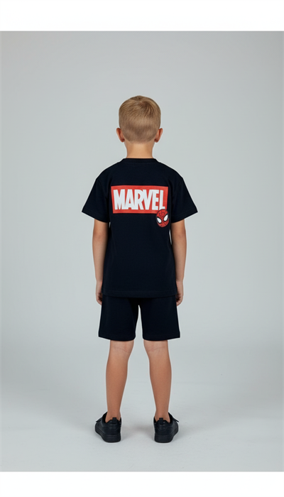 Lacivert Save The World Spiderman Baskı Şortlu Takım