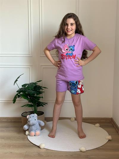 Lilo And Stitch Sırt Baskılı Şortlu Takım