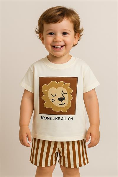 Lion King Nakış İşlemeli Çizgili Şortlu Takım